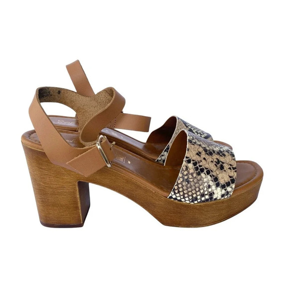 ANTHROPOLOGIE Seychelles Jump For Joy Platform Sandal Beige Python Size 9 - Picture 1 of 9